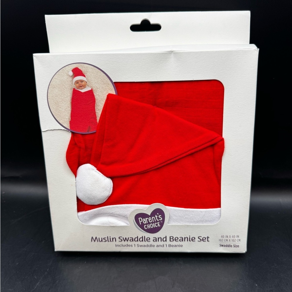 Parent’s Choice Muslin Swaddle & Beanie Set (Red Santa) BRAND NEW UNOPENED